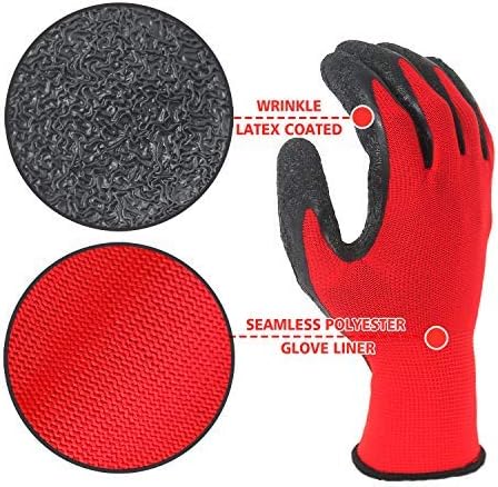 Evridwear Crinkle Latex Rubber Hand Coated Safety Work Gloves for Men Women General Multi Use Construction Warehouse Gardening Assembly Landscaping (M-Size) Red 120 Pairs Pack