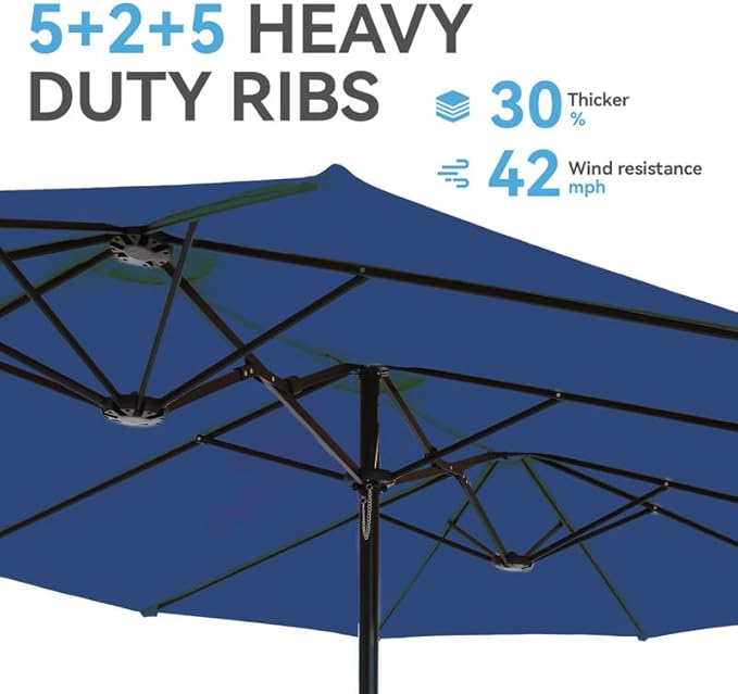 GREEN PARTY 15 ft Rectangle Patio Umbrella with Base Included, Double-Sided Table Umbrella with Crank, Large Outdoor Umbrellas for Patio Poolside Garden Backyard, Haze Blue