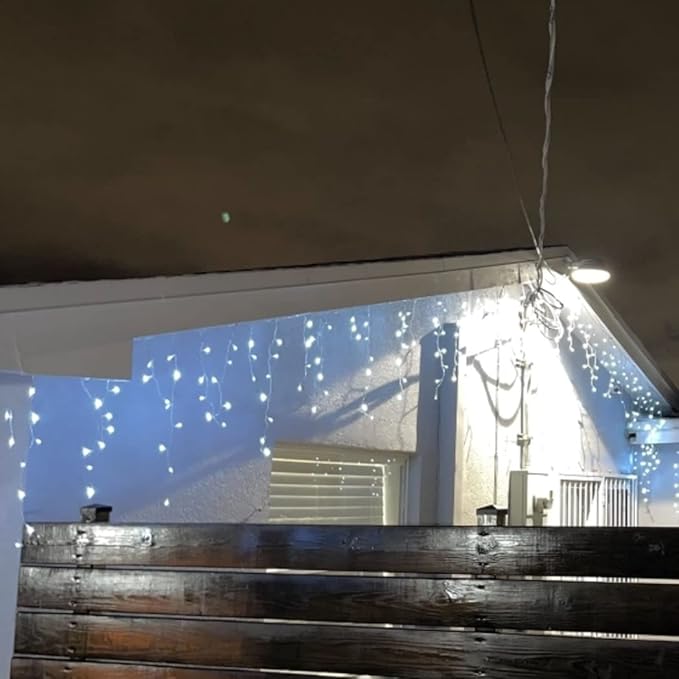 YASENN 300Led Icicle Style String Lights 29.5FT,Update Connectable 8 Lighting Modes with Timer Icicle Lights for Home Garden Outdoor Indoor Eave Decor (Cool White LED White Cable)