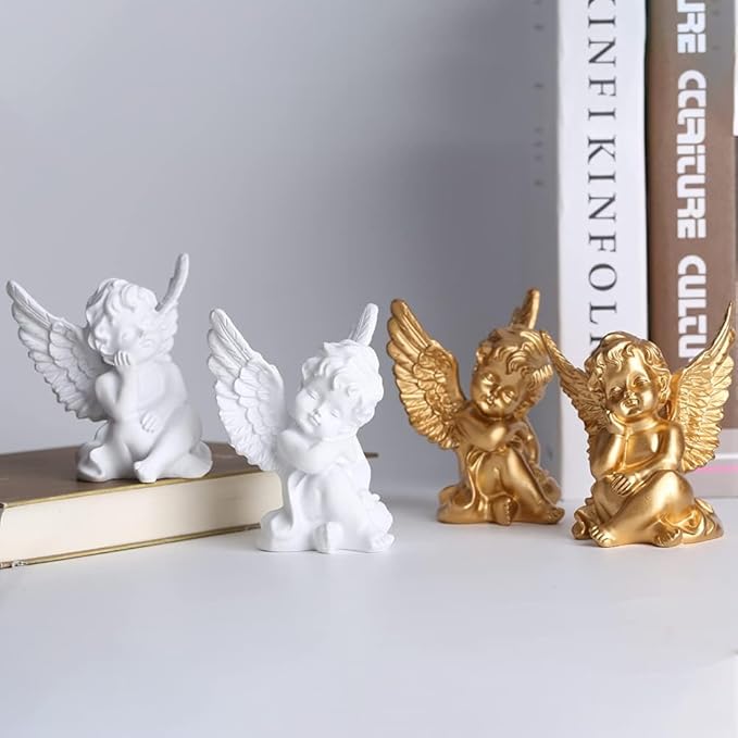 orenm 2 Pack Resin Cherubs Gold Angel Statue Figurine, Garden Sleeping Cherub Statue Sculpture Indoor Outdoor Home Decoration, Cute Adorable Angle Sculpture Memorial Statue(4" Height) (Gold)