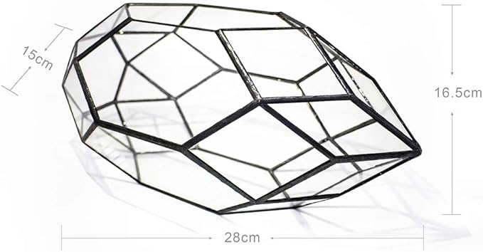 Ferrisland Handmade 10" Large Glass Terrarium Irregular Geometric Planter Indoor Air Plants Holder Window Balcony Display Succulent Flower Pot, Black