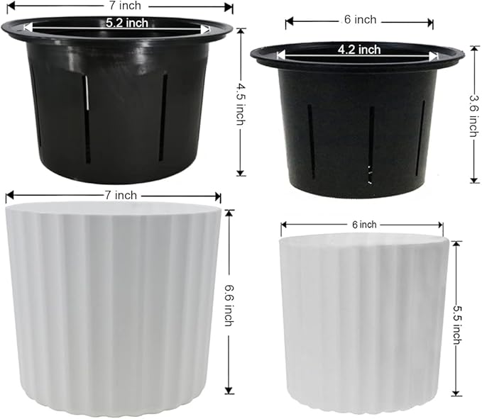 MUZHI Orchid Pot with Slotted Mesh and Holes, Plastic Round Self Watering Planter for Indoor Plants,Flowers,Herbs 3sets and 2sizes, White 7 inch