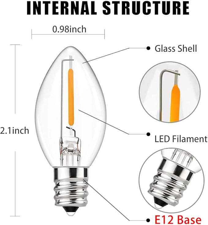 25FT C7 LED Christmas Lights Outdoor, C7 Warm White Christmas String Light with 27 LED Bulb, Hanging Vintage Christmas Lights UL Listed for Patio Backyard Party Tree Roofline House Xmas Decorations