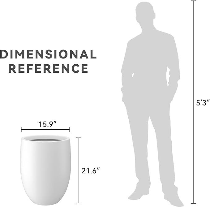 Kante 21.7" H Snow White Concrete Tall Planter, Large Outdoor Indoor Decorative Pot with Drainage Hole and Rubber Plug, Modern Round Style for Home and Garden