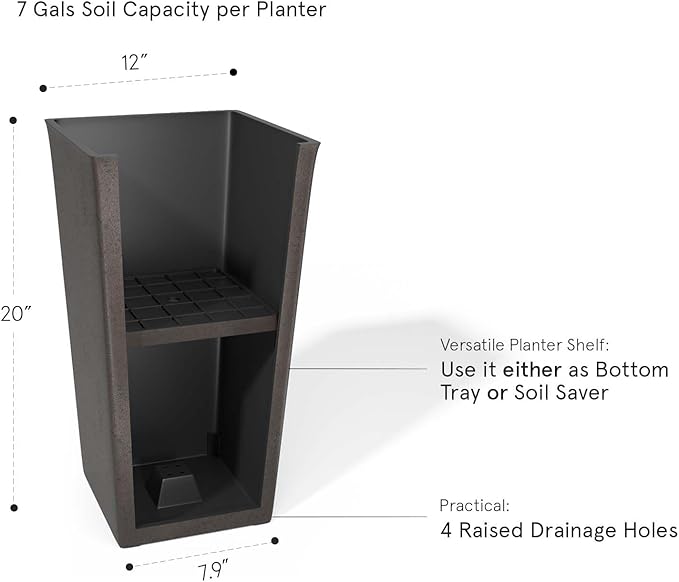 LA JOLIE MUSE Tall Outdoor Planters Set of 2, 20 inch Large Tapered Square Planters for Indoor/Outdoor Plants, Large Outdoor Flower Pots for Front Door, Patio and Deck