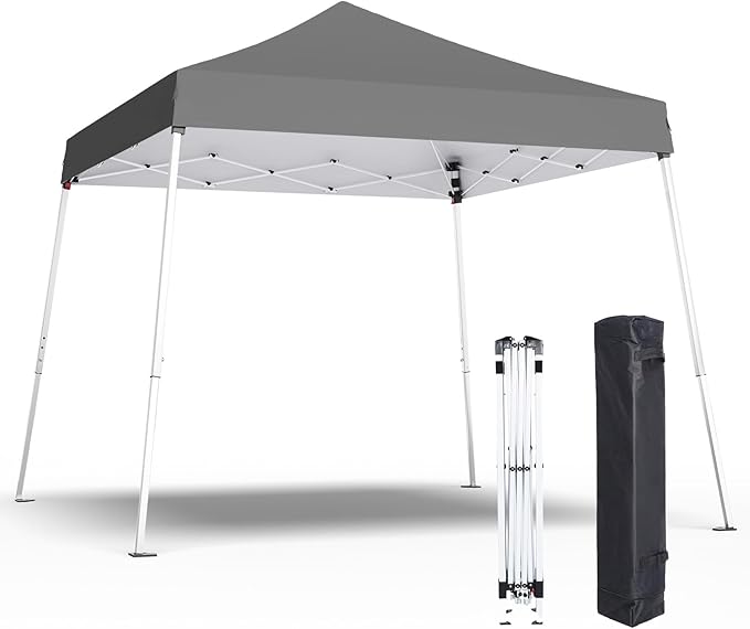 10x10 Pop Up Canopy, 300D Silver Coated Grey Fabric Outdoor Gazebo, Beach Tent Slant Legs with Storage Bag,Easy Up Sun Shade Shelter Tents with 8x8 Top Cover for Patio,Party