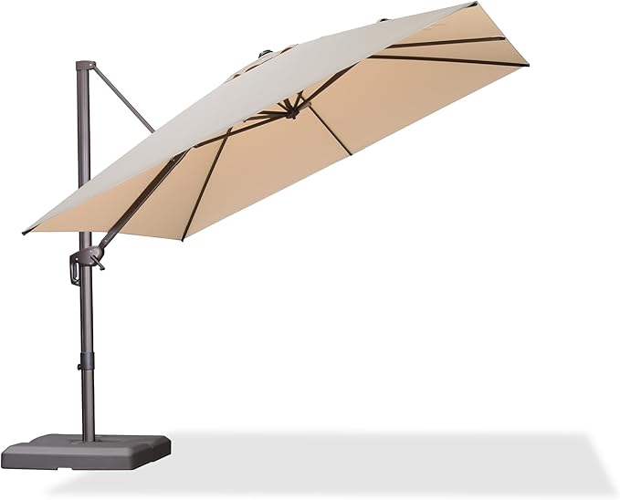 PURPLE LEAF 10 Feet Patio Cantilever Umbrella Square Outdoor Umbrella with 360° Rotation and Aluminum Offset Hanging for Garden Backyard Pool, Beige