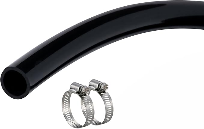 3/4" id - 10ft Black Vinyl Tubing Flexible PVC Tube Hybrid Hose Transfer Water Fuel Gas for Pond Fountain Garden Waterfall, Durable and Safe, with 2 Hose Clamps