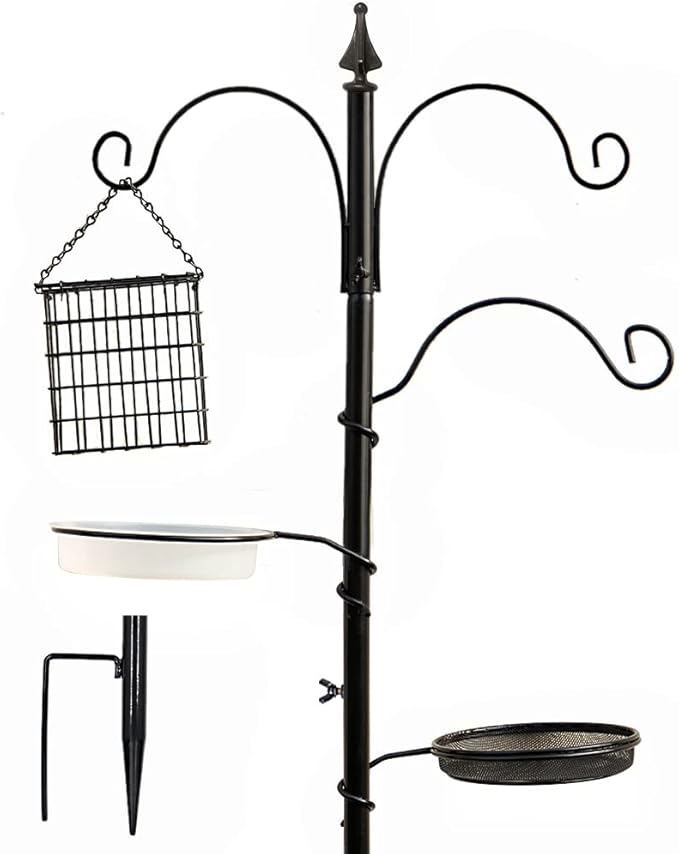 yosager Premium Bird Feeding Station Kit, 75" x 21" Bird Feeder Pole, A Multi Feeder Hanging Kit with Metal Suet and Bath for Attracting Wild Birds, Birdfeeder and Planter Hanger