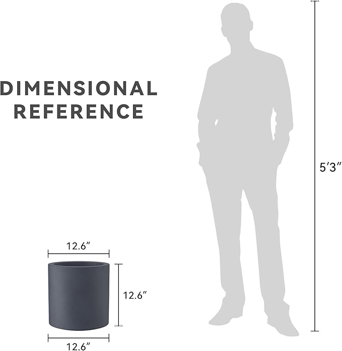 Kante 12.6" Dia Round Concrete Planter, Modern Style Large Cylindrical Plant Pot with Drainage Hole and Rubber Plug for Indoor Outdoor Patio, Charcoal