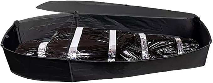 Halloween Pop Up Coffin with Lid, 60 inch Coffin Prop life size Collapsible, Scary Fake Coffin Prop Really Size for Graveyard, Halloween Cemetery decorations Outdoor, Lawn, Party, Haunted House