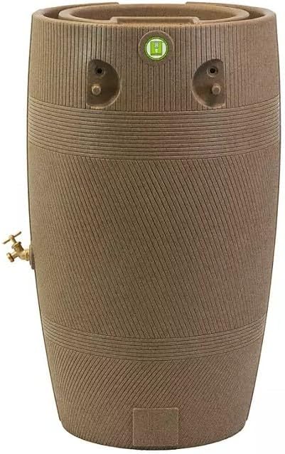 Impressions Havana Rain Barrel and Planter Top, 50 Gallon Capacity, Khaki Granite (1 Pack)