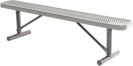 Coated Outdoor Furniture Heavy-Duty Portable Outdoor Bench Thermoplastic Coated, Expanded Metal, Commercial-Grade Seating, Made in America (Portable Without Back, 6 Ft, Grey)