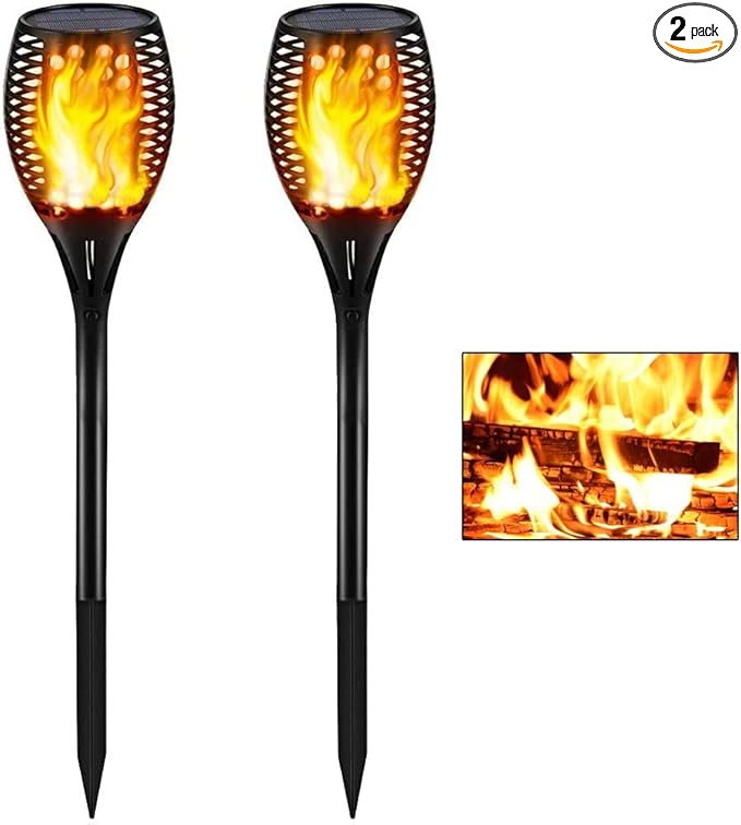 Gold Armour 2 Pack Solar Lights Upgraded - Flickering Flames Torch Solar Path Light - Dancing Flame Lighting 96 Led Dusk to Dawn Flickering Tiki Torches Outdoor Waterproof Garden