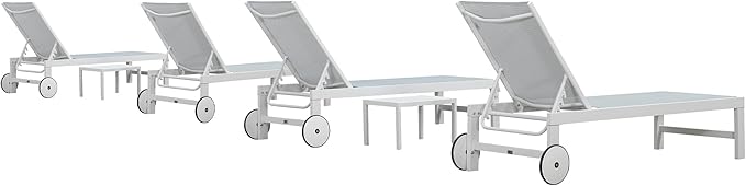 PURPLE LEAF Outdoor Chaise Lounge Set of 4 White Aluminum Lounge Chair Outdoor with Wheels Five-Position Adjustable Patio Lounge Chair for Pool Deck Yard, Bluish-Gray