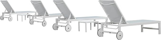 PURPLE LEAF Outdoor Chaise Lounge Set of 4 White Aluminum Lounge Chair Outdoor with Wheels Five-Position Adjustable Patio Lounge Chair for Pool Deck Yard, Bluish-Gray