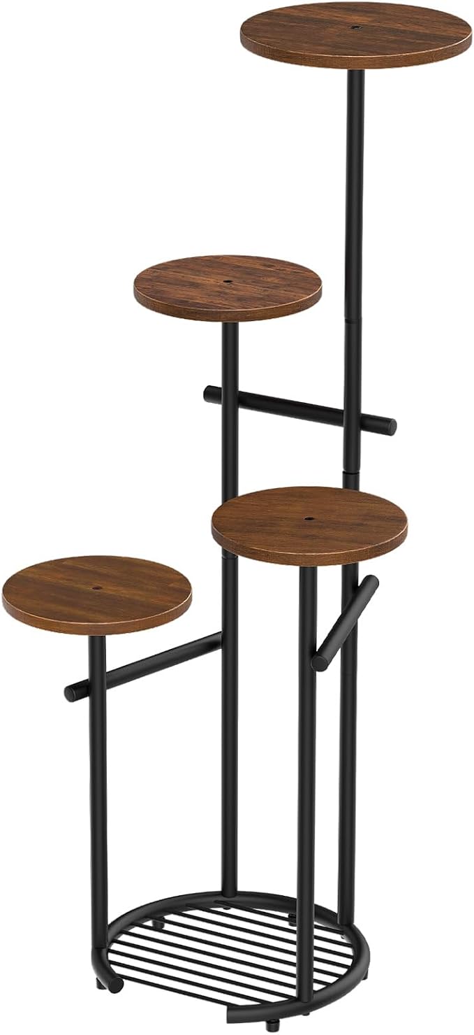 TOSKING 5 Tier Metal Plant Stand Indoor， Plant Shelf, Corner Shelf Flower Pot Stand for Outdoor Plant Stand for Living Room Balcony Garden Patio Bedroom (Black and Brown, 42in)