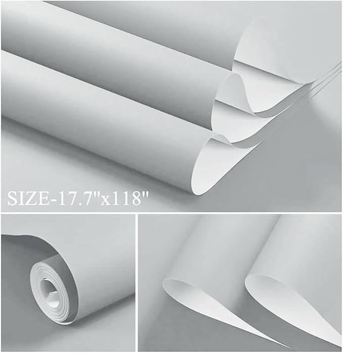 Dimoon 118''x17.7'' Grey Peel and Stick Wallpaper Contact Paper Modern Self Adhesive Wall Paper Removable Renter Friendly Textured Solid Color Shelf Cabinet Vinyl Roll (118''x17.7'',Silver Grey)