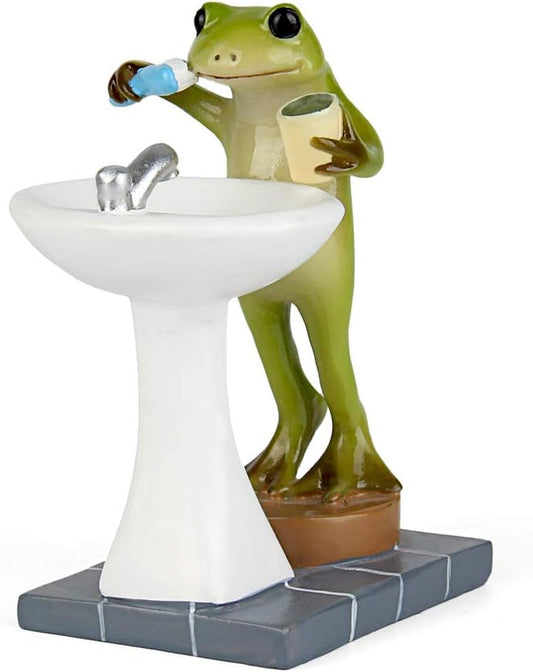 Tfro & Cile Frog Garden Statue Decor Miniature Animal Figurine Outdoor Fairy Brushing Teeth Sculpture for Bathroom - 3.3 Inch Height