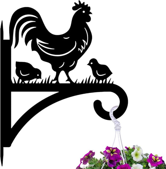 peacoblue Iron Plant Hangers Hooks for Outdoor Indoor Hanging Plants Fern Pots, Lantern, Bird Feeder, Wind Chimes, 12”x14” Rooster Weather Resistant Metal Wall Brackets for Garden, Farmhouse(Rooster)