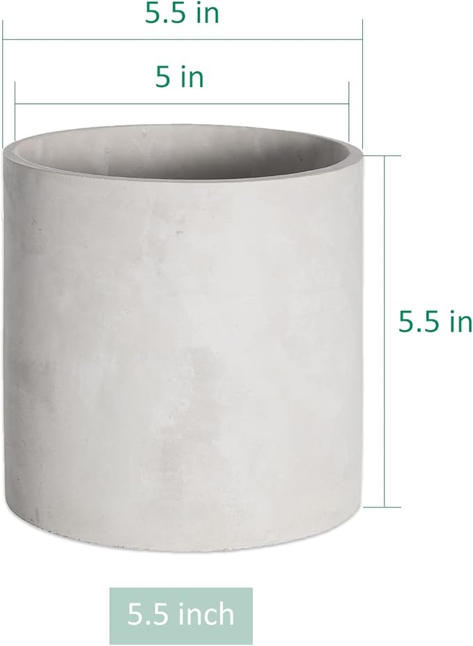 Plant Pots - 5.5 inch Cement Planters Indoor - Modern Grey Flower Pot with Drainage Hole - Home Office Decor