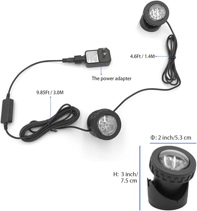 Pond Lights with Timer, Colored Fountain Lights IP68 Waterproof Pond Light, Underwater LED Dimmable Outdoor Lights for Fish Tank Pond Fountain Garden Landscape, 2 Lights