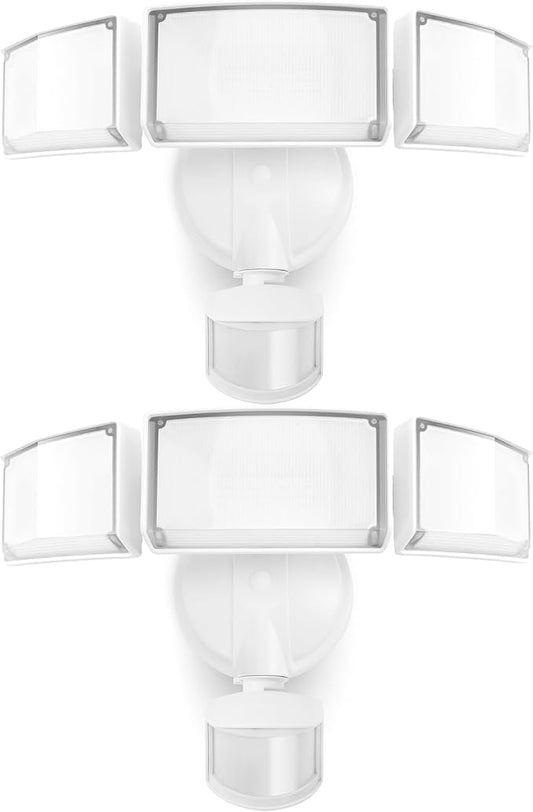 LUTEC 2 Pack 72W 7500LM LED Security Lights Motion Sensor Light Outdoor, 5000K Daylight, IP65 Waterproof, Dusk to Dawn, 3-Head Motion Detected Flood Light for Garage, Yard, Porch(White)