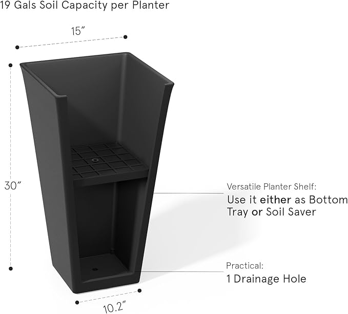 LA JOLIE MUSE 30 inch Tall Black Planters Set of 2, Indoor/Outdoor Rectangular Large V Shaped Taper Planters for Front Door