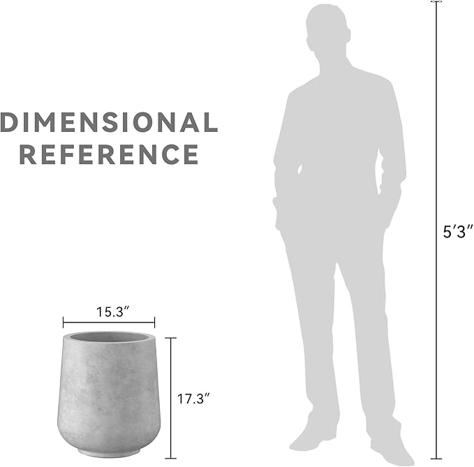 Kante 15.3" Dia Round Concrete Planter, Outdoor Indoor Large Plant Pots Containers with Drainage Hole and Rubber Plug for Home Garden Patio, Gray Concrete