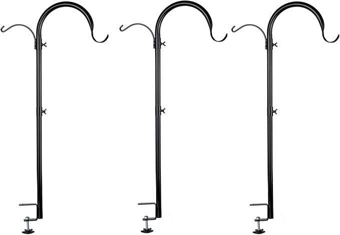 WOSIBO 3 Pack Three Span Deck Hook, 37 Inches Deck Bird Feeder Pole, Hanging Baskets Porch Multi-Hook for Deck Kit with Three Branches for Plant Hangers, Lanterns, Wind Chimes and More