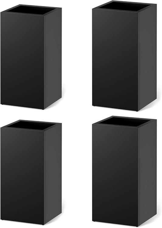 Stoog 30" Tall Planters for Outdoor Plants, All-Weather Metal Planter Boxes Set of 4, with Removable Insert Shelf, Modern Design, Indoor/Outdoor Use, Black