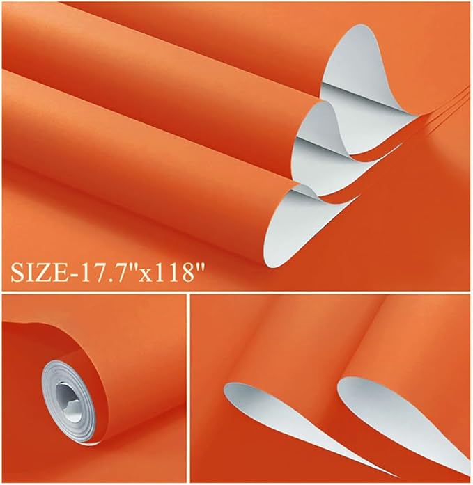 Dimoon 118''x17.7'' Orange Peel and Stick Wallpaper Contact Paper Modern Self Adhesive Wall Paper Removable Renter Friendly Textured Solid Color Shelf Vinyl Roll (118''x17.7'',Tropical Orange)