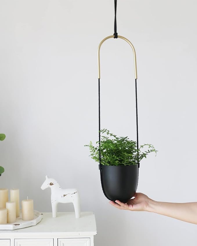 Metal Hanging Planter for Indoor Outdoor Plants Wall and Ceiling Hanging Flower Pot Plant Holder for Succulent Vines Ferns, Height Adjustable Modern Minimalist Room Decor(Black)