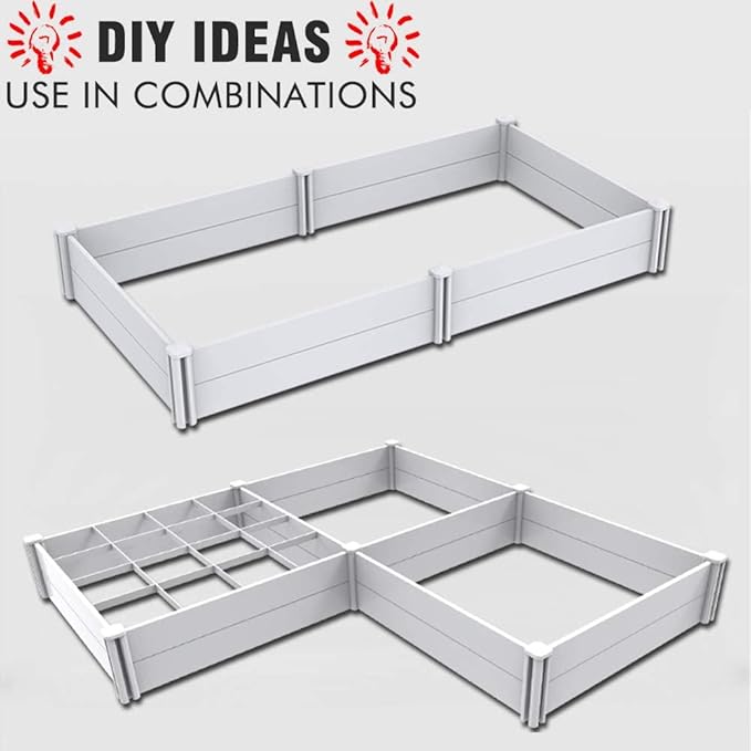 4'x4' White Vinyl Raised Garden Bed Kit, Outdoor Above Ground Garden Box for Growing Vegetables, Flowers, Herbs, DIY Gardening, Whelping Pen and More