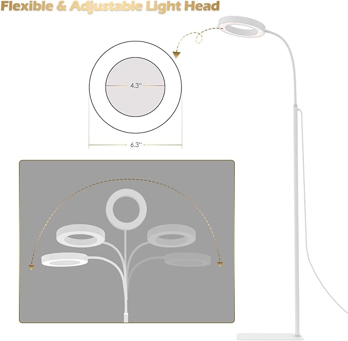 GLOWRIUM Grow Lights for Indoor Plants, 20W Full Spectrum LED Grow Light Floor Lamp with Stand Adjustable Height and Angle, Black Plant Light with 3/9/12H Timer White