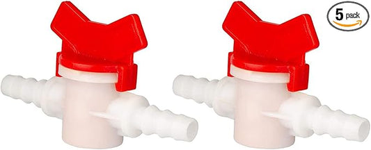 5 Pack Barbed Ball Valve 1/4" OD In-Line Ball Valve Shut-Off Switch with Hose Barb for Drip Irrigation and Aquariums Agricultura Garden