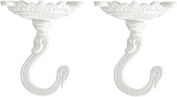 Sungmor Heavy Duty Ceiling Hooks for Hanging Plants, 2PC White 3.5x3.9Inch Large Cast Iron Ceiling Hooks, Antique Decorative Ceiling Swag Hooks for Hanging Planter Chandelier Wind Chime Lantern Hanger