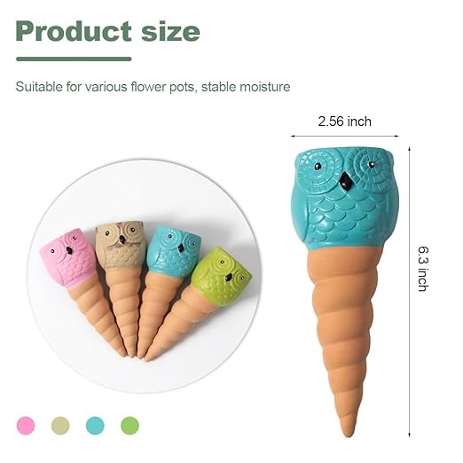 Self Watering Spikes for Plants, Terracotta Slow Release Watering System - Vacation Plant Waterer, 4 Pack Owl Shape Automatic Plant Watering Devices for Indoor Outdoor Potted Plants