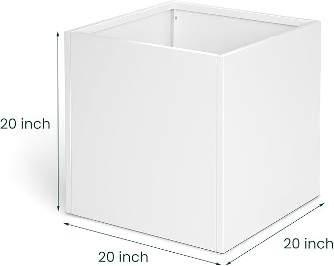 White Outdoor Planter Square Steel Planters Galvanized Steel Planter Box Indoor Metal Large Planters Cube Heavy Duty Flower Pot 20 Inch Modern Commercial Residential for Trees Patio Deck Yard Garden