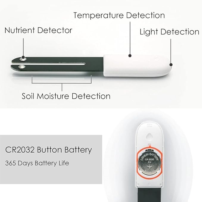 Soil Moisture Meter 4 in 1,Plant Water Monitor,Automatically detect Moisture/Temperature/Light/Fertility,Can Connect to Mobile Phone via Bluetooth,Hygrometer Sensor for Indoor Plants (2pc)