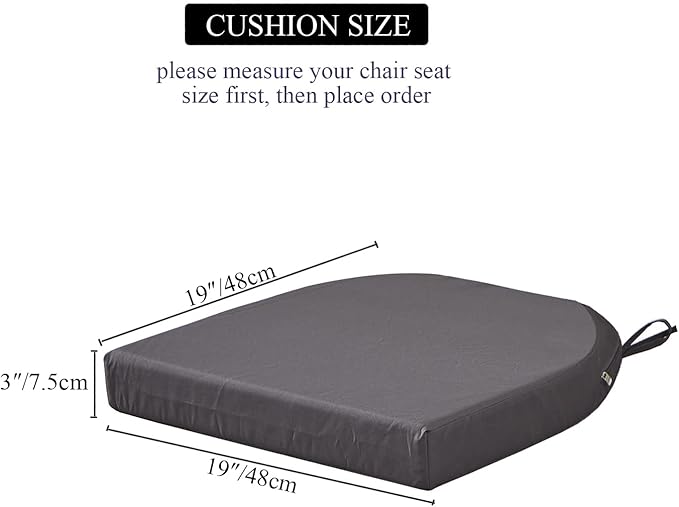 19 x 19 Inch Outdoor Seat Cushions for Patio Furniture with Non Slip and Ties Waterproof & UV Resistant Round Corner Outdoor Chair Cushions Replacement Set of 2, Gray