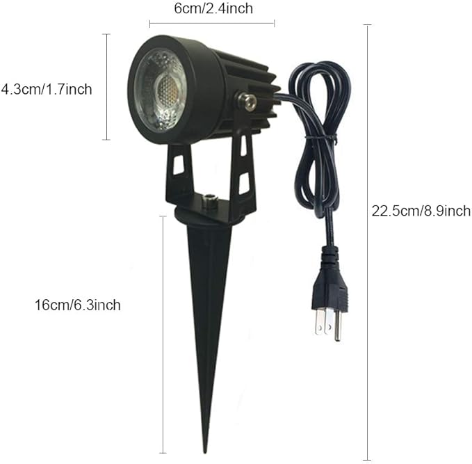 Pack of 2, Outdoor LED Landscape Lights Waterproof Spotlight with Spike Stand and Plug for Driveway, Outdoor Lawn Lighting, Flood Garden, Yard (5W Mini Warm White)