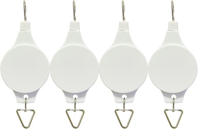 Pack Plant Hook Pulley, Retractable Plant Hanger Easy Reach Hanging Flower Basket for Garden Baskets Pots and Birds Feeder Hang High up and Pull Down to Water Or Feed (White 4Pack)