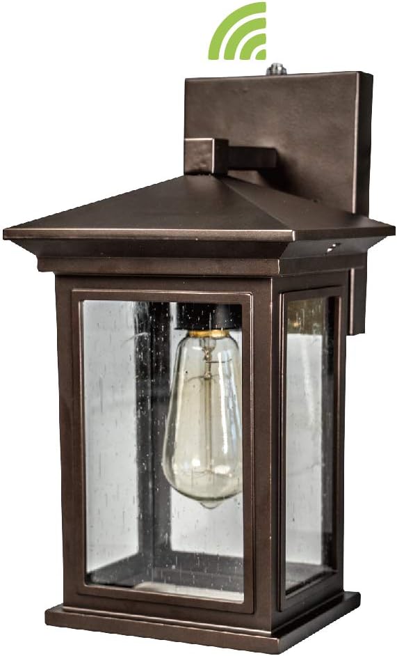 Dusk to Dawn Outdoor Wall Lantern, Exterior Wall Sconce Fixture with Tempered Clear Seeded Glass, Oil Rubbed Bronze (ORB) Finish for Outdoors (Medium Wall Mount - 2 Pack)
