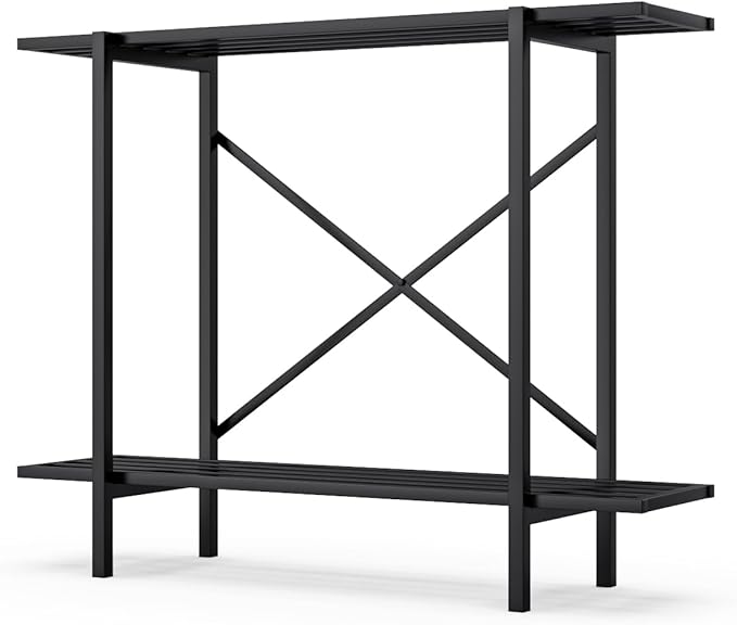 Zhongma 2 Tier Metal Sturdy Heavy Plant Stand, Narrow Plant Stand Indoor and Outdoor, L35.43 x W10.3 x H27.5 inch, 440 LBS Capacity & Heavy Duty Construction