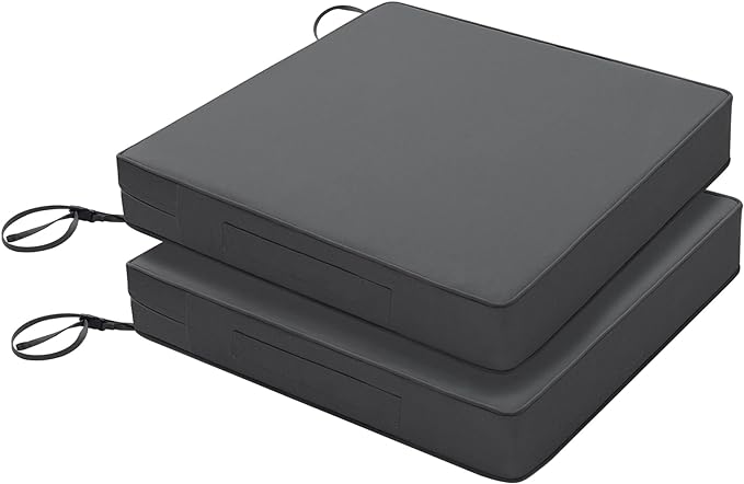 Favoyard Patio Chair Cushions 17 x 16 x 2 Inch Waterproof Outdoor Seat Cushions for Patio Furniture 3-Year Color Fastness Garden Sofa Couch Pads with Handle & Adjustable Straps Set of 2, Dark Grey