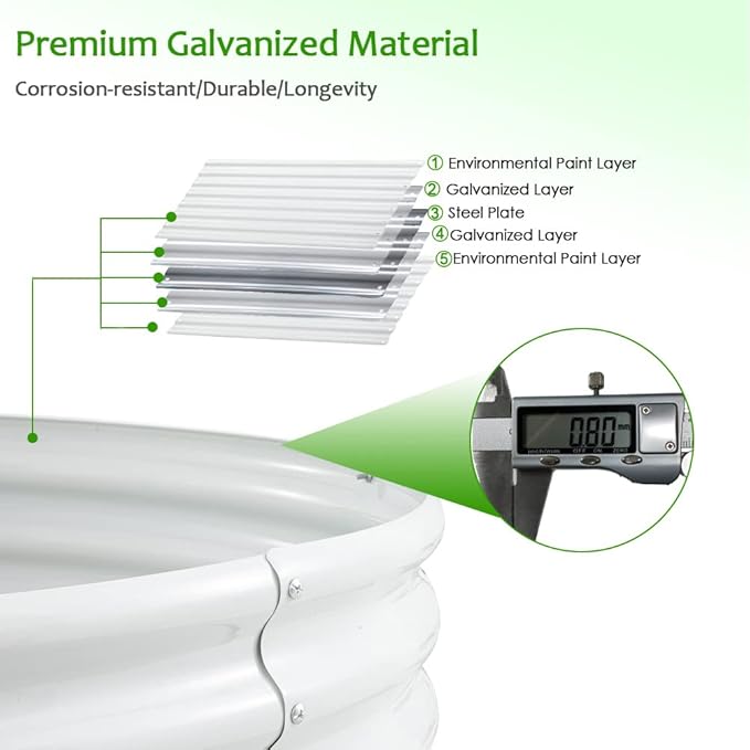 FORTUNO 2 Pcs 17" Tall 4 Ft Round Raised Garden Bed Box Galvanized Metal Outdoor High Flower Bed Steel Patio Ground Planter for Planting Vegetables and Herbs, White