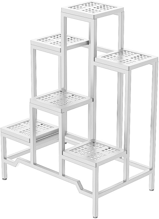 Plant Stand - Aluminum Indoor/Outdoor Flower Rack, Waterproof & Rust-Proof, Stable Support for Pots, Perfect for Living Room, Balcony, Garden, and Office (White, 6 Tier)