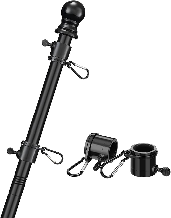 COCONUT Flag Pole for House, 5FT Black Stainless Steel Wall Mount Flagpole Suitable for 3x5 American Flags, Perfect for Yard Truck Porch Boat (Flag Pole Only)