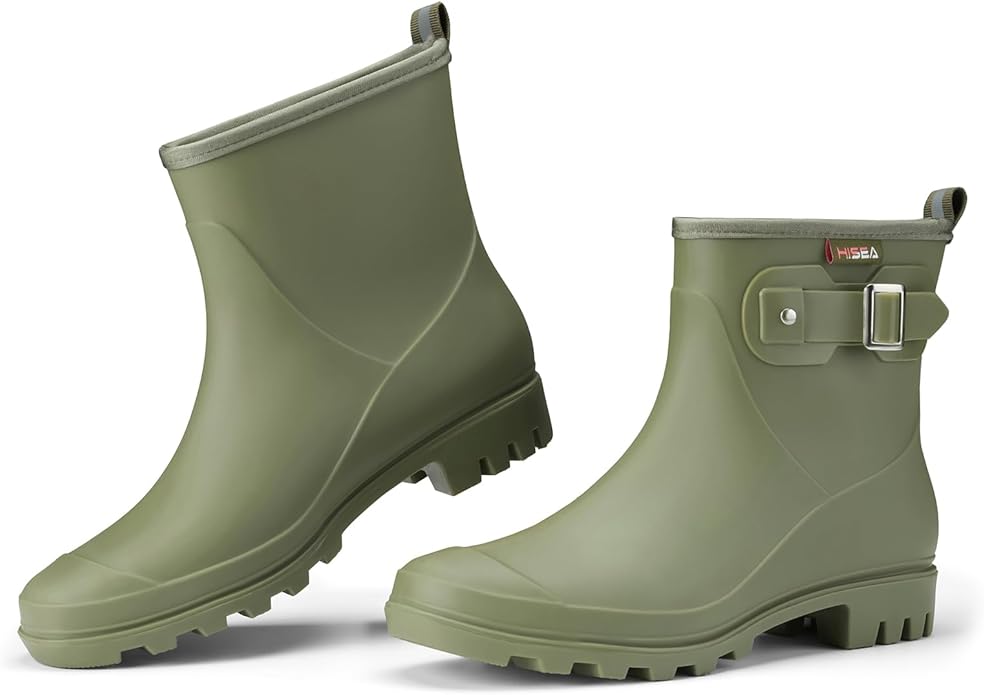 HISEA Women's Ankle Rain Boots Waterproof, Fashion Short Garden Shoes Anti-slip for Women with Comfortable Insole